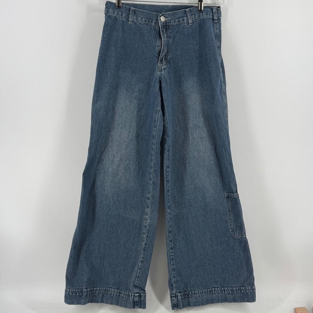 UNIF Wide Leg Skater Jeans Medium Wash Blue Denim Side‎ Pocket Size 28